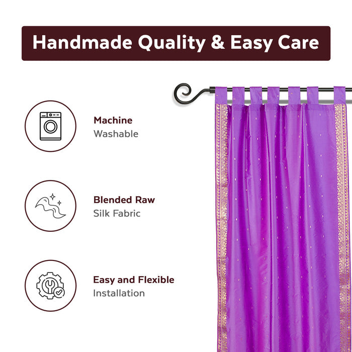Lavender sari tab top curtains hung at a window