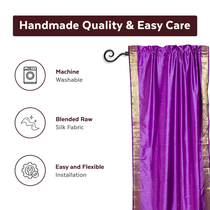 Lavender sari rod pocket curtains hung at a window