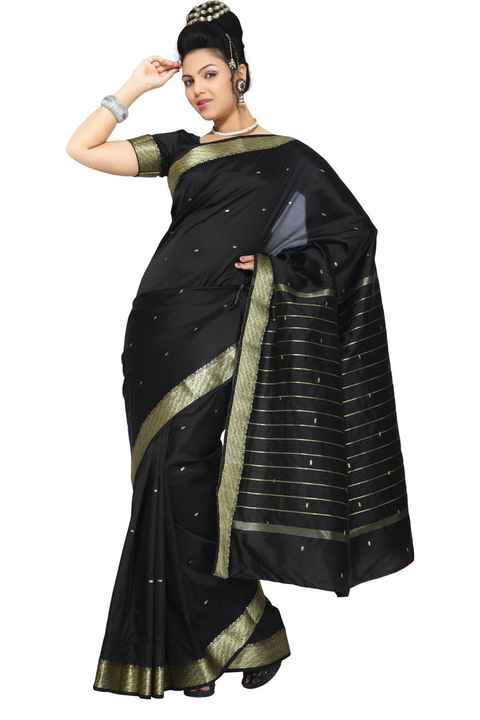 Art silk sari shown draped on a model