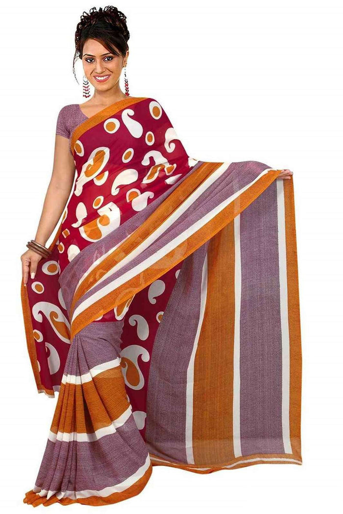 Georgette sari shown draped on a model