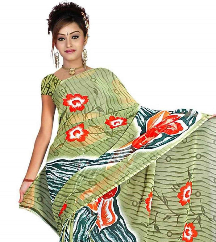 Georgette sari shown draped on a model