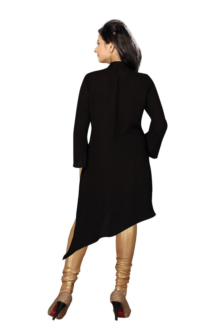 Black georgette kurti tunic shown draped on a model