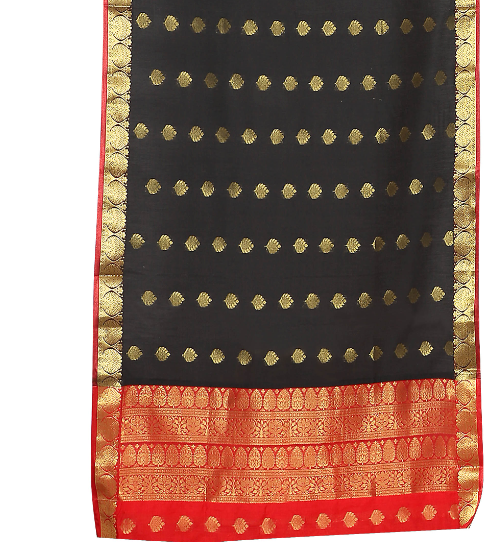 Black sari rod pocket curtains hung at a window