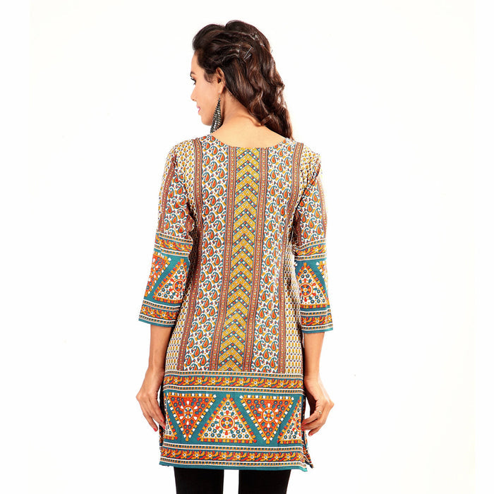 Brown sari kurti tunic shown draped on a model