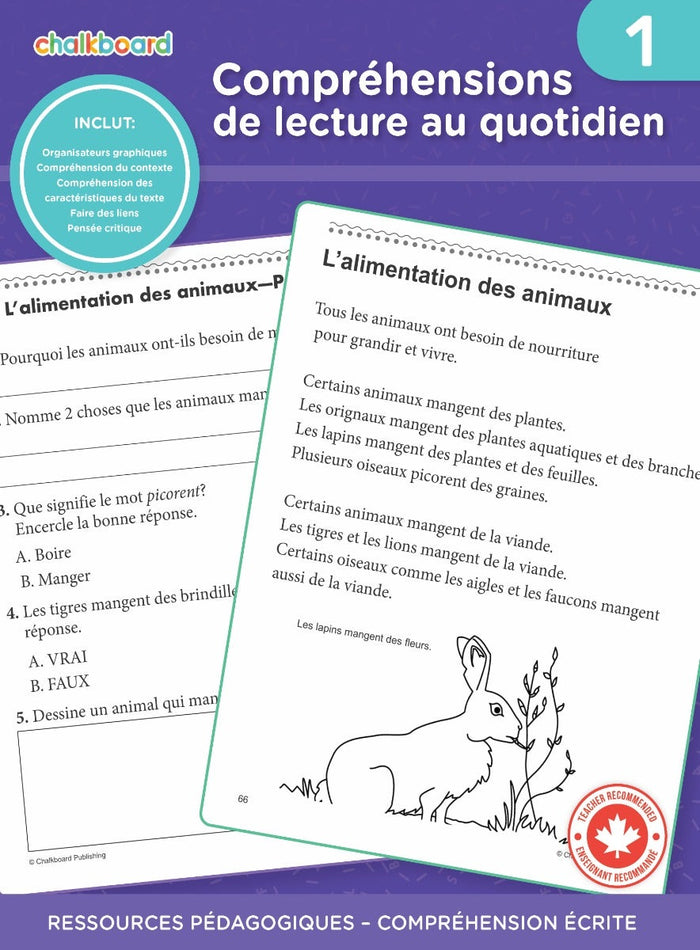 Canadian French Daily Reading Comprehension Grade 1 Ebook