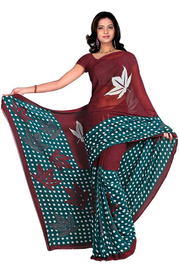 Georgette sari shown draped on a model
