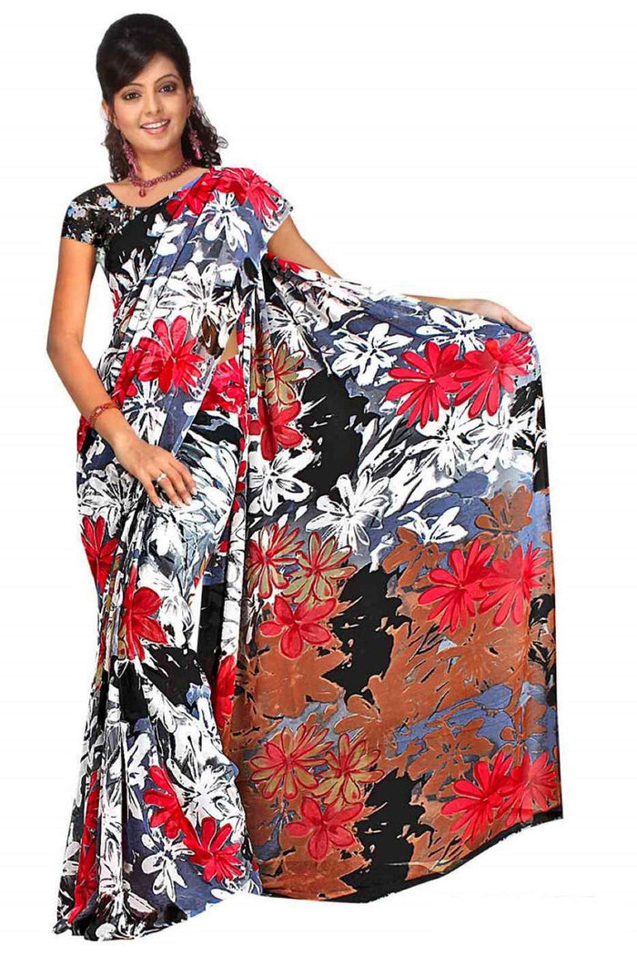 Georgette sari shown draped on a model
