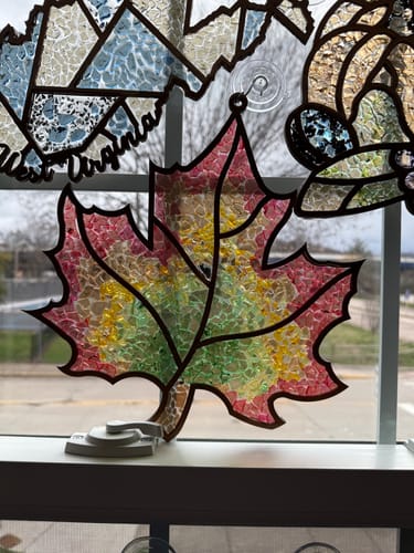 DIY Fall Leaf Crushed Glass Suncatcher