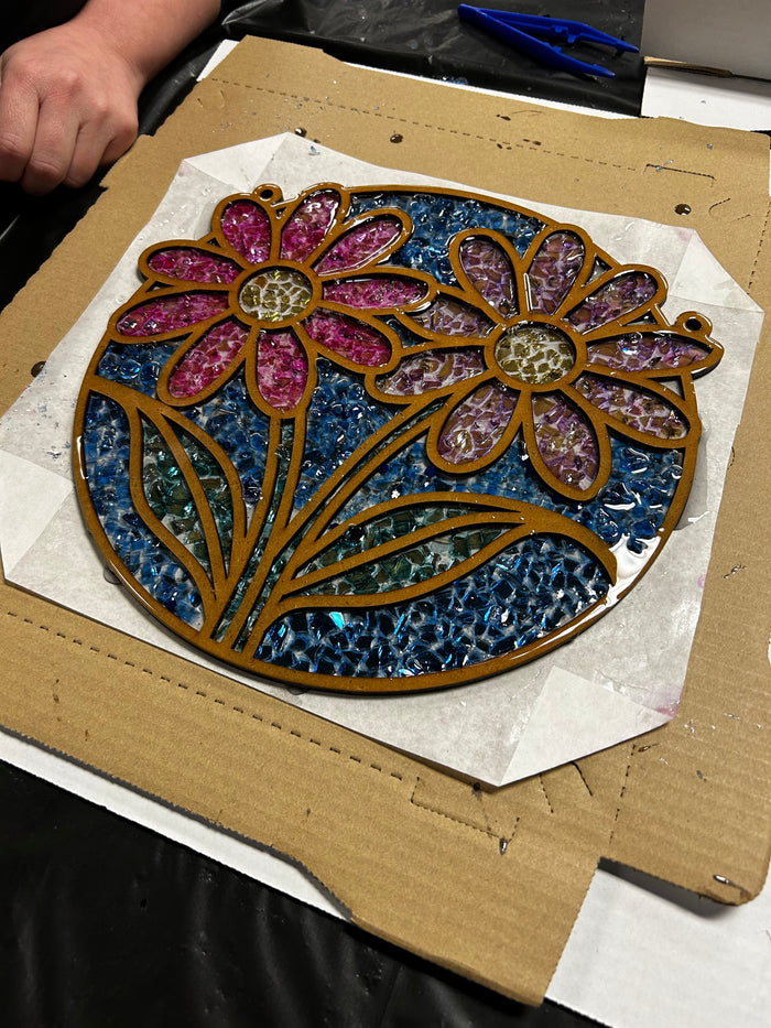 DIY Flowers Crushed Glass Suncatcher