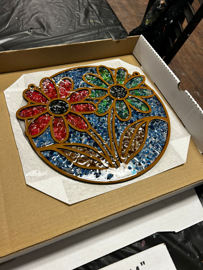 DIY Flowers Crushed Glass Suncatcher
