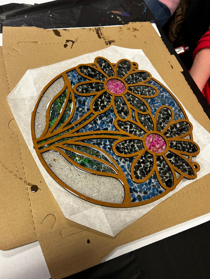 DIY Flowers Crushed Glass Suncatcher