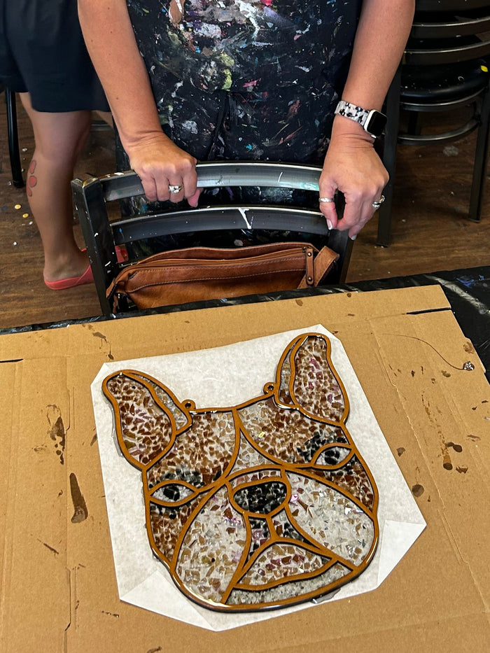 DIY Frenchie Crushed Glass Suncatcher
