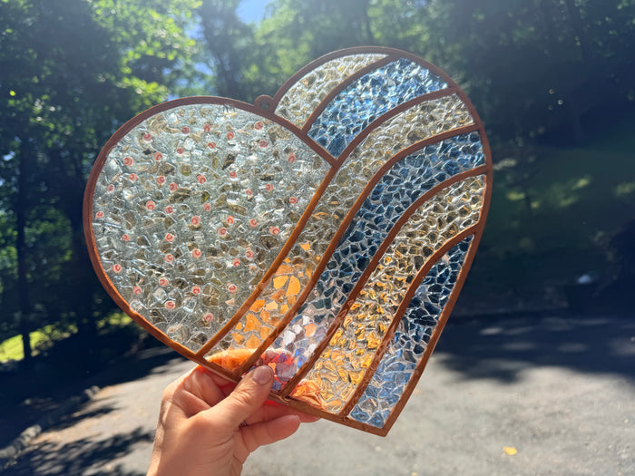 DIY Heart Crushed Glass Suncatcher