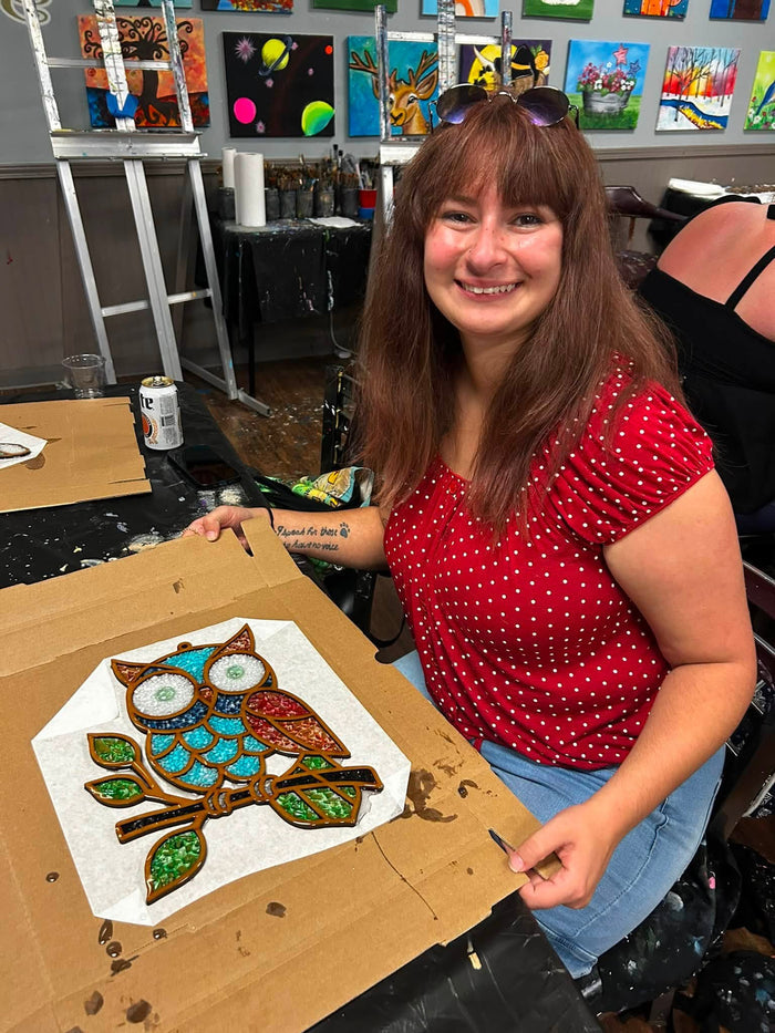 DIY Owl Crushed Glass Suncatcher