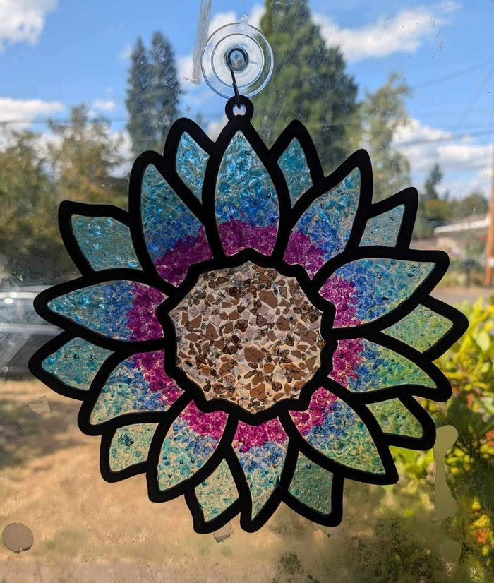 DIY Sunflower Crushed Glass Suncatcher