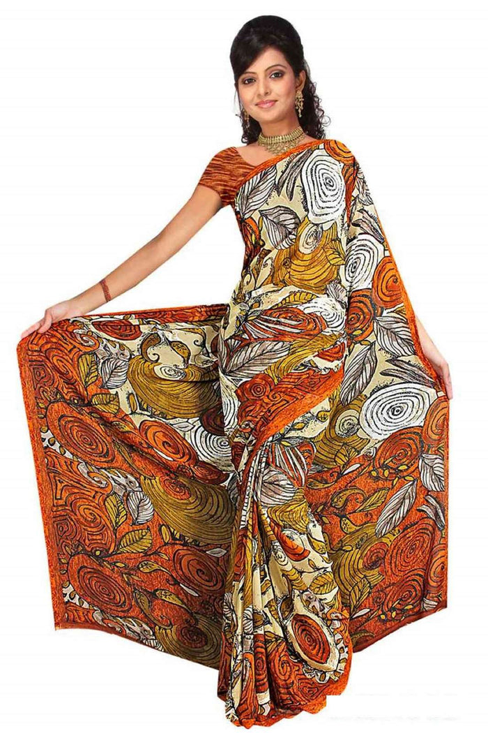 Georgette sari shown draped on a model