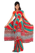 Georgette sari shown draped on a model
