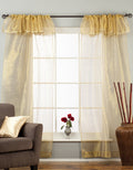 Golden rod sheer tissue rod pocket curtains hung at a window