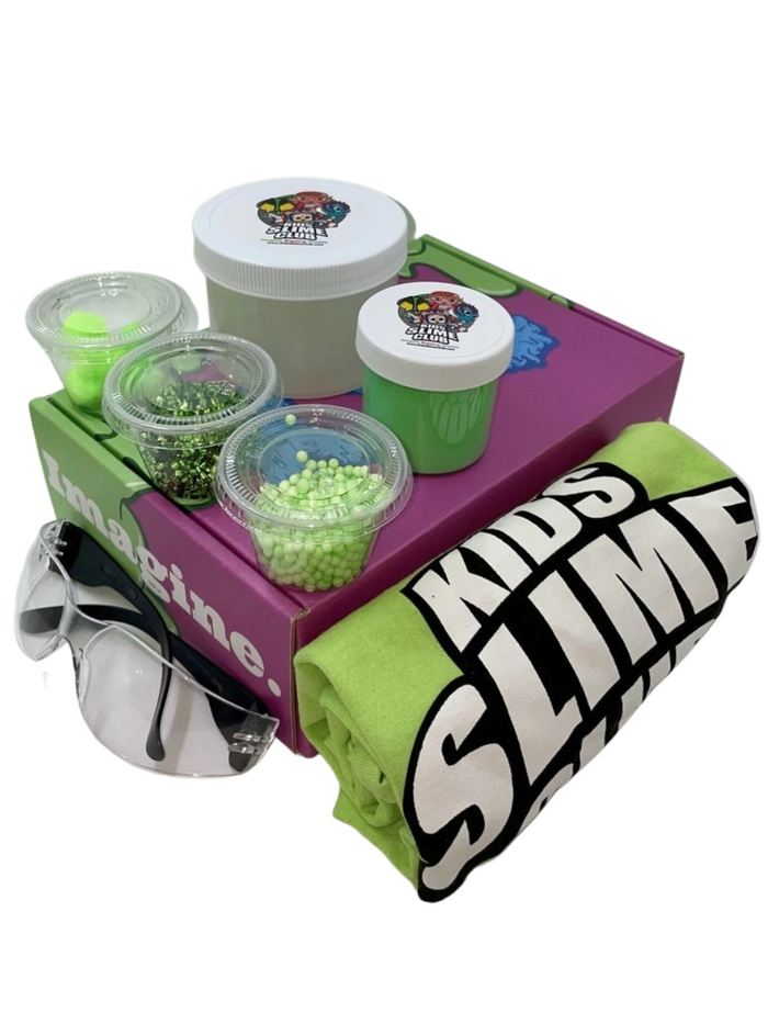Kids Slime Club Great Green Get Slimy Box | The Ultimate Slime Lovers Experience | Super Soft Cloud Slime 2.0 | X-Large Slime With Color Matching Toppings To Mix In | Safety Glasses | Mess-Free Fun For Ages 2 And Up | Visit Our Online Slime Shop At www.KidsSlimeClub.com | Download Our Free Mobile App Available On Google Play & Apple App Store
