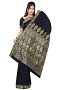 Black art silk sari shown draped on a model