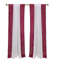 Maroon sheer tissue rod pocket curtains hung at a window