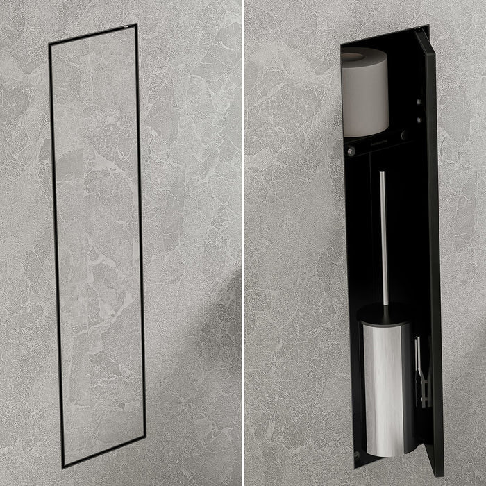 Mobiletto da incasso rivestibile per scopino e carta igienica