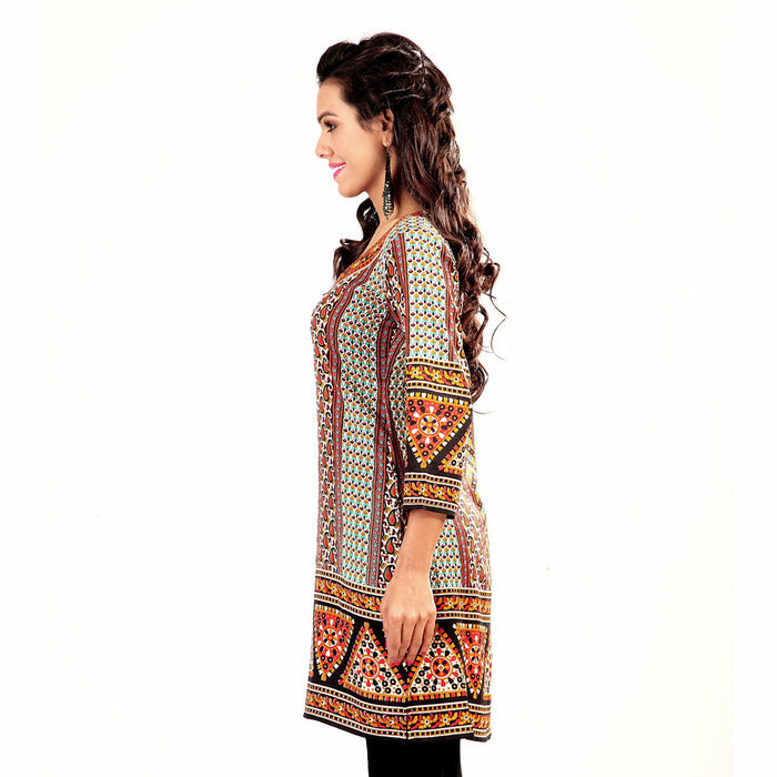 Sari kurti tunic shown draped on a model