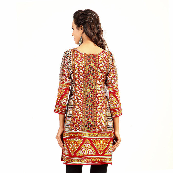 Sari kurti tunic shown draped on a model